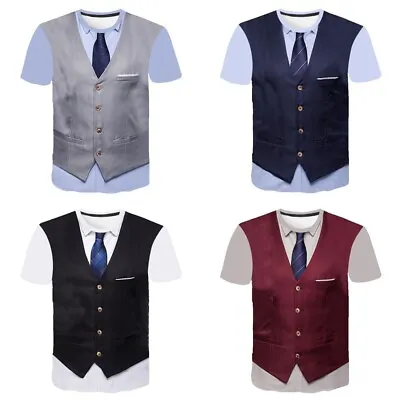 £9.89 • Buy Mens Tuxedo Suit Tie Funny 3D Print Short Sleeve T-Shirt Graphic Tee Casual Tops