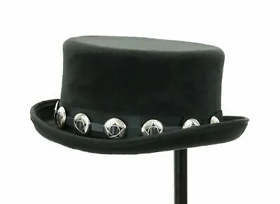 Men Genuine Leather Western Cowboy Hat Concho Bead Top Hat Steampunk Biker MC • $49.99