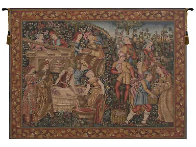 Grandes Vendanges Medieval Wine Maker French Tapestry Wallart Hanging 33x44 Inch • $507