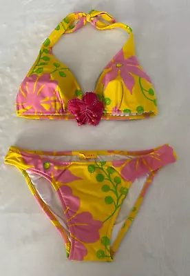 Vintage Y2K Salinas Victorias Secret Bikini Swimsuit Yellow Pink Flower SM EUC • $69.99