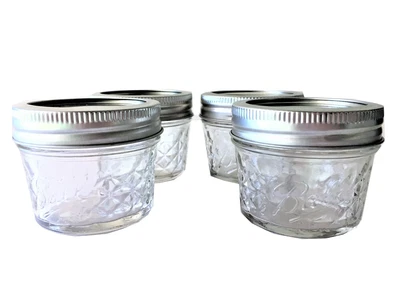 $6.85 • Buy Ball Mason Jelly Jars 4 Oz. Quilted Style Reg. Mouth-Set Of 4
