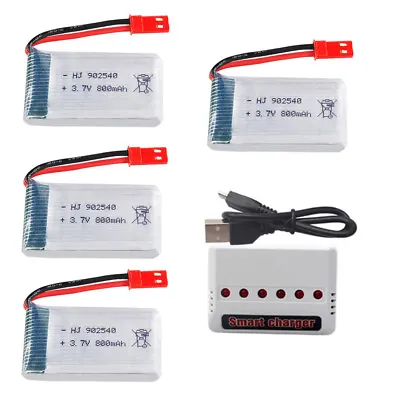 $37.44 • Buy 4PCS 3.7V 800mAh Lipolymer  High Rate Battery 902540 JST +Charger For Drone RC