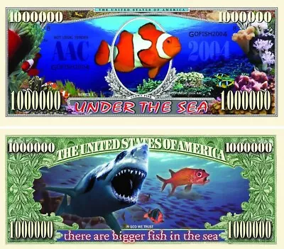 Pack Of 100 - Under The Sea Finding Nemo One Million Dollar Bill Collectible • $19.95