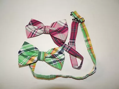 LOT 2 Men's 100% Cotton Pink & Green Plaid Bowties Bow Ties • $8