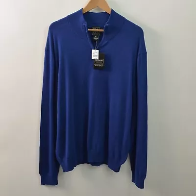 Jos A Bank NWT Merino Sweater Mens 2XL XXL Blue Traveler 1/4 Zip Knit Wool • $25.98