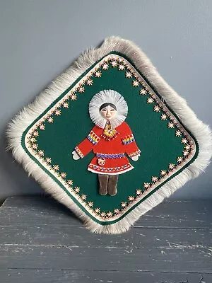 Russian Yakut Eskimo Folk Art Souvenir Beaded Felt Wall Plaque • $19.99