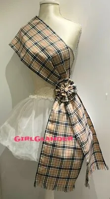 Camel Thompson Tartan Sash Rosette Scarf Burns Night Wedding Scottish Kilt Beige • £17.90