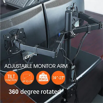 Double Computer Monitor Arm Mount Desk Stand 13-27” Screen LED TV Bracket PRM • £19.95
