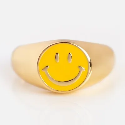 Smiley Face Design Signet Ring In 925 Sterling Silver Birthday Christmas Gift • $51