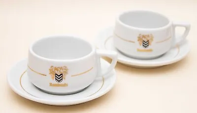 Rombouts Branded Logo Pair Of Coffee Cappuccino Cups Saucers Royal Mosa • £14