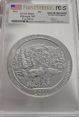 2011 Olympic National Park 5 Oz Silver ATB PCGS MS69 Mercanti Signed  • $163.50