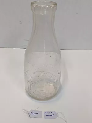 Vintage 1 Quart Glass Milk Bottle Milo C Vondracek S.B Dairy Cedar Rapids IA  • $18