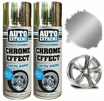 2x Chrome Foil Mirror Metallic Effect Auto Spray Paint DIY Car Aerosol 400ml • £10.95