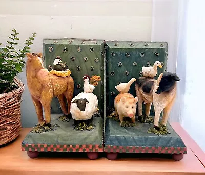 VTG 1996 Seymour Mann Nursery Rhymes Farm Animals Book Ends Decor Country Core • $44.55