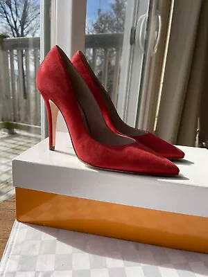 Magrit Glitter Rojo Suede Stiletto Pumps Red Size 38.5/8M BNIB $400 • £143.86