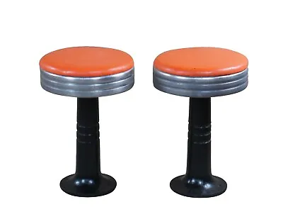 Pair 1940s Vintage Chrome Swivel Soda Fountain Ice Cream Bar Diner Stools Orange • $372