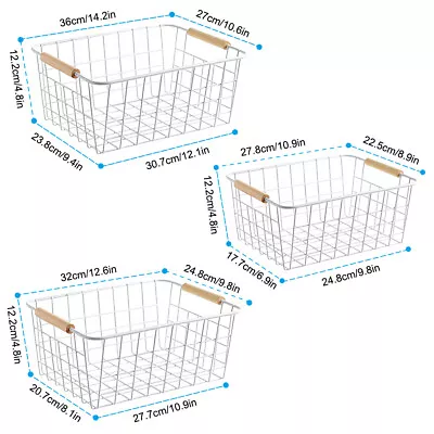 Metal Wire Basket Freezer Baskets Storage Organizer Bins For Kitchen 3Pack White • $32.99