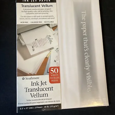 Strathmore 59-803 Translucent Vellum Inkjet Paper 8.5 X11  20 Sheets • $15