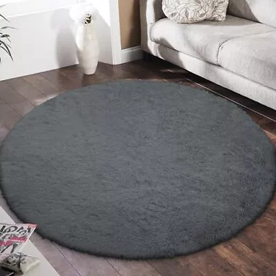  Area Rugs For Living Room Non-Slip Floor Shaggy Rugs For 5X5 Feet Round Grey • $44.42
