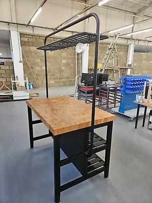 Ikea - Vadholma Kitchen Island With Rack Black Oak With Rack • £275