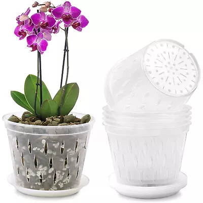 5pcs Orchid Pots With Holes & Tray Clear Orchid Pot Plastic Orchid Pots • $46.30