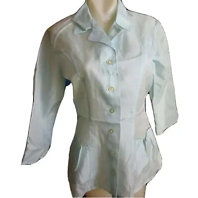 Vintage 1970s Nurse Uniform Top Womens Medium Blue Nylon Frock Work Pockets • $34.39