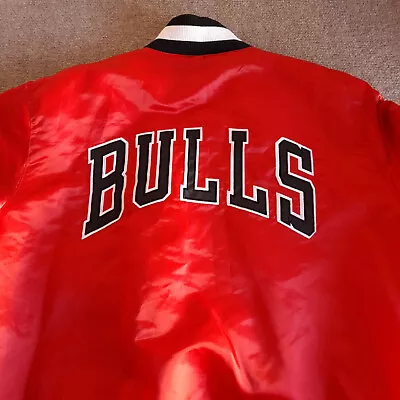 Chicago Bulls Starter Satin Button Up Jacket Size 2XL NBA Apparel Spellout • $127.81