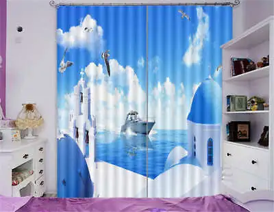 Santorini Sea Yacht 3D Curtain Blockout Photo Printing Curtains Drape Fabric • $205.88