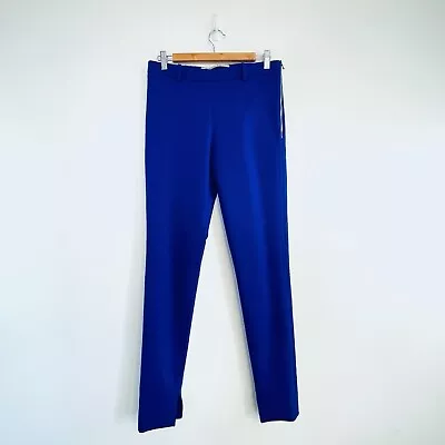 Roland Mouret Size 12 Royal Blue Wool Blend Slim Leg Pants UK Designer • $189