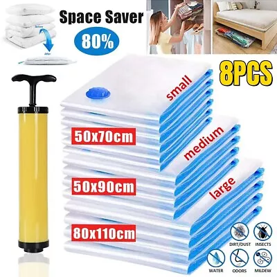 8pcs Strong Vacuum Storage Space Saving Vac Bags Space Saver Vacuum Vacum Bag UK • £8.59