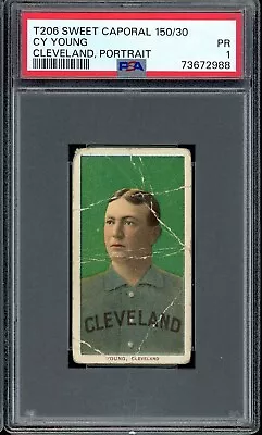 1909-11 T206 Sweet Caporal 150/30 Baseball Cy Young Cleveland Portrait PSA 1 • $1600