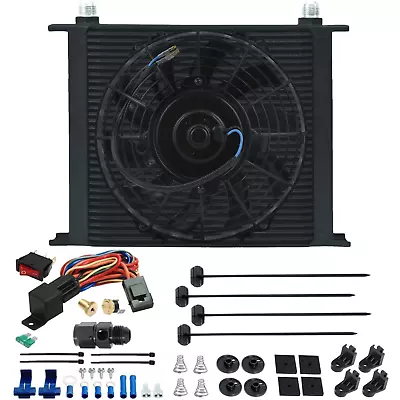 34 Row Trans-mission Oil Cooler Fan 6an Hose Adapter 180f Thermostat Temp Switch • $139.95