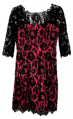 Milly Of New York Black Lace Dress Size 4 Women's Pink Satin Prom Party Pockets • $36
