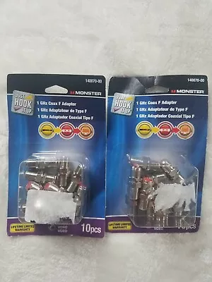 Lot Of 2 Monster Cable Just Hook It Up 140070-00 (1) GHz Coax F Adapter 10 Packs • $11.21