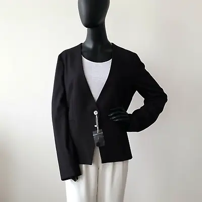 Max&co Max Mara Blazer Jacket L / Xl F46 D44 Usa12 Uk16 Collarless Crepe Lined • $38.99