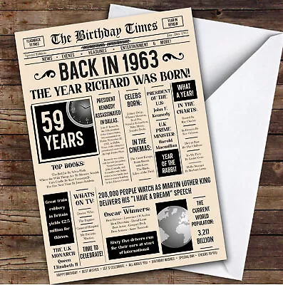 1963 Newspaper Any Age Any Year You Were Born Facts Personalised Birthday Card • £6.59