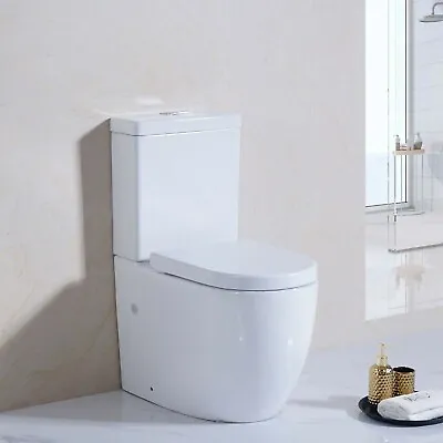 Close Coupled Toilet Tornado Flush White Back To Wall Soft Close WC Seat Round • £229.99