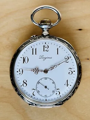 2A380 Antique Longines Embedded Enamel Silver Pocket Watch • £515