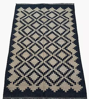 Rug Wool Jute Accent Rug Vintage Kilim Geometric Area Runner Aztec  Accent Rug • $82.97