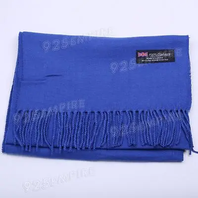 100% CASHMERE Warm PLAIN Scarf Pure Solid Royal Blue Wool SCOTLAND For Unisex • $7.99