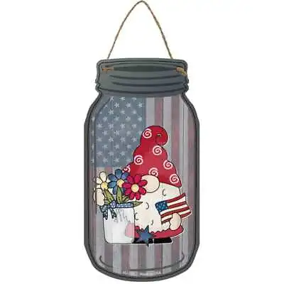 Gnome With Patriotic Flowers Novelty Metal Mason Jar Sign 4  X 8  • $10.25