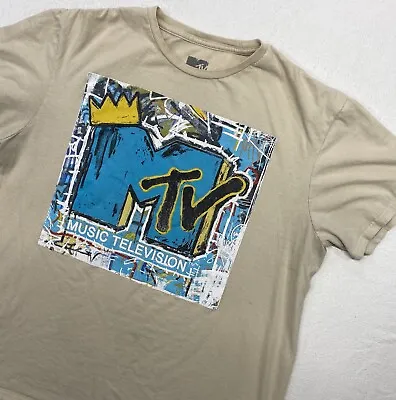 MTV T Shirt Adult Large Beige Short Sleeve Crown Logo • $10.39