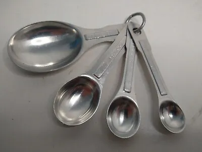 Vintage Aluminum Metal Nesting Oval Measuring Spoons With Ring US Std Set Of 4 • $8.50