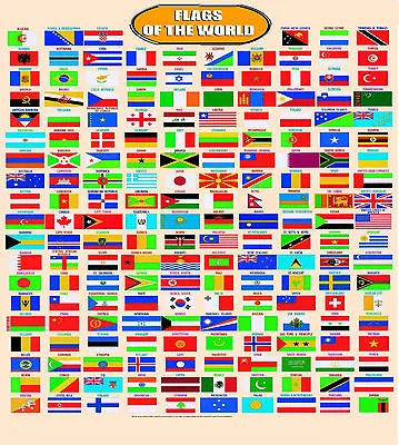 FLAGS Of The WORLD A2 Laminated Country Educational Resource Kids Poster • £4.99