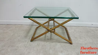 Vintage Gold Gilt Faux Bamboo Campaign X Base End Table  Italian Regency A • $539.10