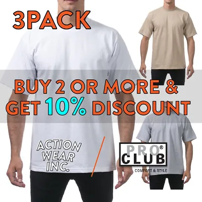 3 Pack Proclub Pro Club Mens Plain Short Sleeve T Shirt Heavyweight Cotton Tee • $24.90