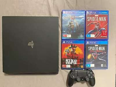Sony PlayStation 4 PS4 Pro 1TB Console Black + 4 Games + Dual Shock Controller • $240