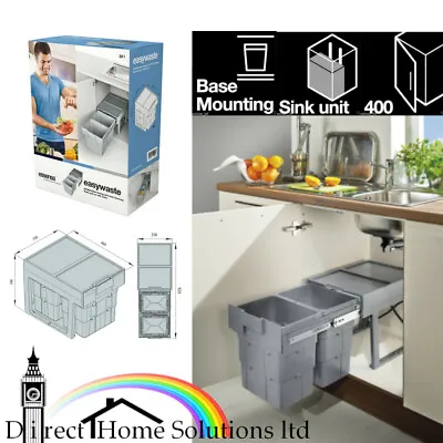 Kitchen Under Sink EASYWASTE Pull Out Bin 2 X 16 L / 400 Mm Cabinet - 503.74.504 • £57.89