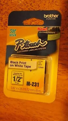 Brother M231 P-Touch Label Tape 1/2  Black On White 12 Mm Width • $3