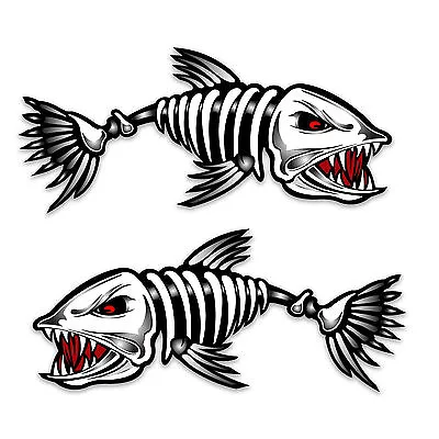 $4.95 • Buy Skeleton Fish Boat Decal, Mirrored Pair, Vinyl Adhesive Sticker 15cm